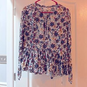 Boho Drop-waist Floral Blouse Sz M